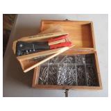 Rivet Tool With Rivets And Wooden Box