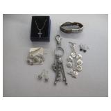 Cross Necklace, Charm Bracelet, Earrings