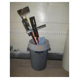 Garbage Can with Scrapers, Mops, Dust Brooms