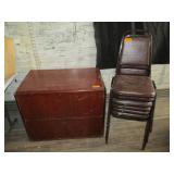 Lateral Wood Filing Cabinet & 6) Brown Chairs