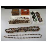 Wood Bank And Trinket Box, Beaded Necklaces