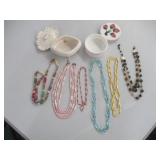 2) Porcelain Trinket Boxes, Beaded Necklaces