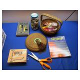 Antique Sewing Basket with Contents