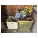 2) Tin Flower Pots With Garden Decor