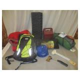 Tents, Lantern, Hatchet, Mallet, Backpack,