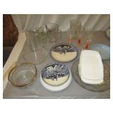 Folk Craft Wolf Plate And Bowl, Glass Pitcher And