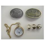 Belt Buckles, Pocket Watch, Rings