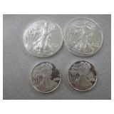 2) 1oz Liberty Silver Dollars, 2) Liberty .5oz