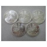 5) 1oz Boston Tea Party Silver Rounds
