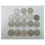 13) Mercury Dimes, 5) Roosevelt Dimes