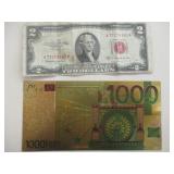 $2 Bill, 1000 Euro Bill