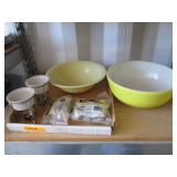 Yellow Pyrex Bowl, Yellow MSE Bowl, Tea Candles,