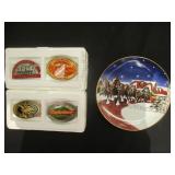 4) Budweiser Belt Buckles, 1) Collector Plate