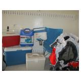 (3) Coolers, Water Container, Camp Chair, Golf