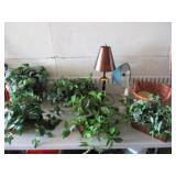 (5) Aritificial Plants, (2) Lamps, Large Basket