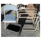 Folding Chair, Small Trash Can and Rack