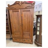 Old Oak Wardrobe, Applied Carvings 2 Drawers