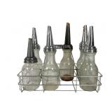 Six Vintage Glass Oil Bottles with Spouts