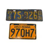 1931 Wisconsin, 1953 Pennsylvania License Plates