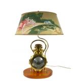 Brass Auto Lamp, Hand-Painted Shade
