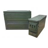 Three Green Metal Ammo Cans
