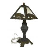 Cast Iron Lamp with Slag Glass Shade