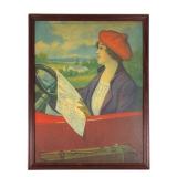 Framed Puzzle Depicting Woman in Red Hat