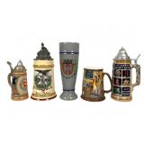 Five Ceramic Beer Steins