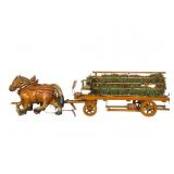 Wood and Faux Foliage Wagon with Horses