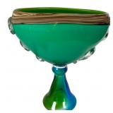 Large Blown Glass Pedestal Bowl