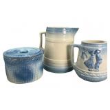 Three Blue and White Stoneware Items