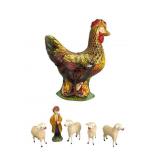 1930s Tin Chicken, German Shepard Putz Set