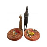 Carved Wood Statue, Baskets, Abstract