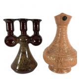 MCM Ceramic Savoy Vase, Triple Candle Holder