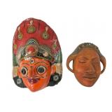 Nepalese Lakhey & Carved Wooden Mask Duo