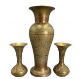 Three Vintage Brass Vases, Made in India