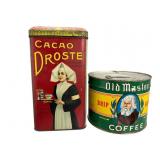 Unopened Old Master Coffee, Droste Cocoa Tins