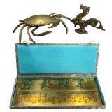 Brass Crab, Finial, & Plaque Set