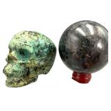 African Turquoise Skull & Astrophyllite Sphere