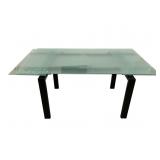 Modern Frosted Glass Dining Table with Extensions Modern Frosted Glass Dining Table with Extensions