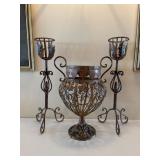 Decorative Metal Vase and 2 Candle Stands Decorative Metal Vase and 2 Candle Stands