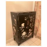 Black Asian Style Cabinet With Floral Motif Black Asian Style Cabinet With Floral Motif