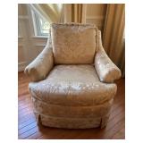 Pair Baker furniture silk upholstered Club chairs; Pair Baker furniture silk upholstered Club chairs;