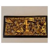 Wooden Chinese Panel with Gold Paint Wooden Chinese Panel with Gold Paint