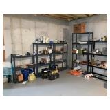 Plastic and Metal Shelving with Misc. Contents Plastic and Metal Shelving with Misc. Contents