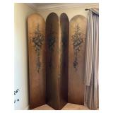 Four-Panel Wooden Room Divider with Gold Design Four-Panel Wooden Room Divider with Gold Design