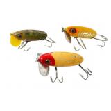 Three Vintage Wooden Jitterbug Lures Three Vintage Wooden Jitterbug Lures