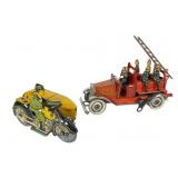 Mettoy Motorcycle and Penny Toy Fire Truck Mettoy Motorcycle and Penny Toy Fire Truck