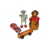 Tin Wind-Up Toys and Lithograph Bank Lot Tin Wind-Up Toys and Lithograph Bank Lot