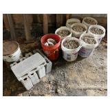 Eight Buckets of River Rock and Cinder Blocks